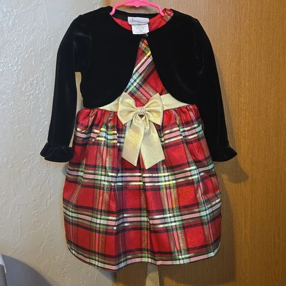 white christmas dresses Red Plaid Girl's Christmas Dress Embroidery 7Y / Red / Plaid